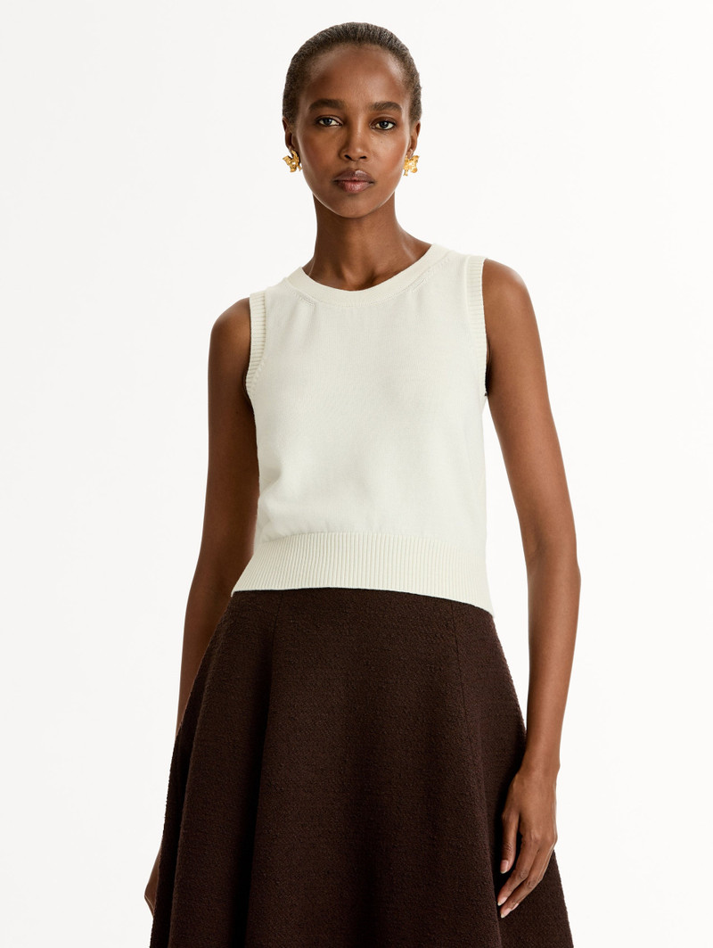 Oscar de la Renta PORCELAIN FLOWER GUIPURE INSERT TANK outlook