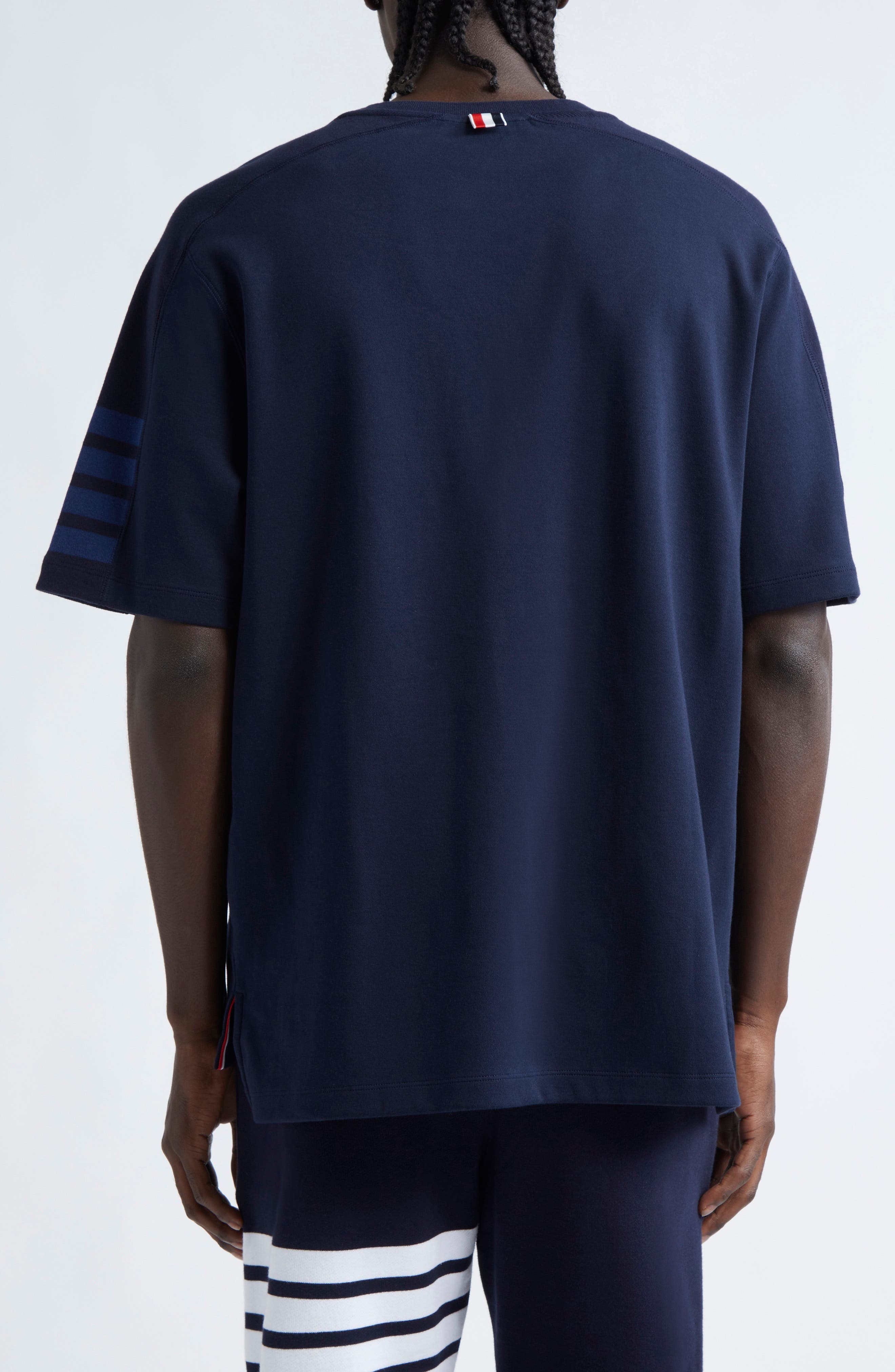 Thom Browne 4-Bar Milano Cotton T-Shirt in Navy at Nordstrom - 3