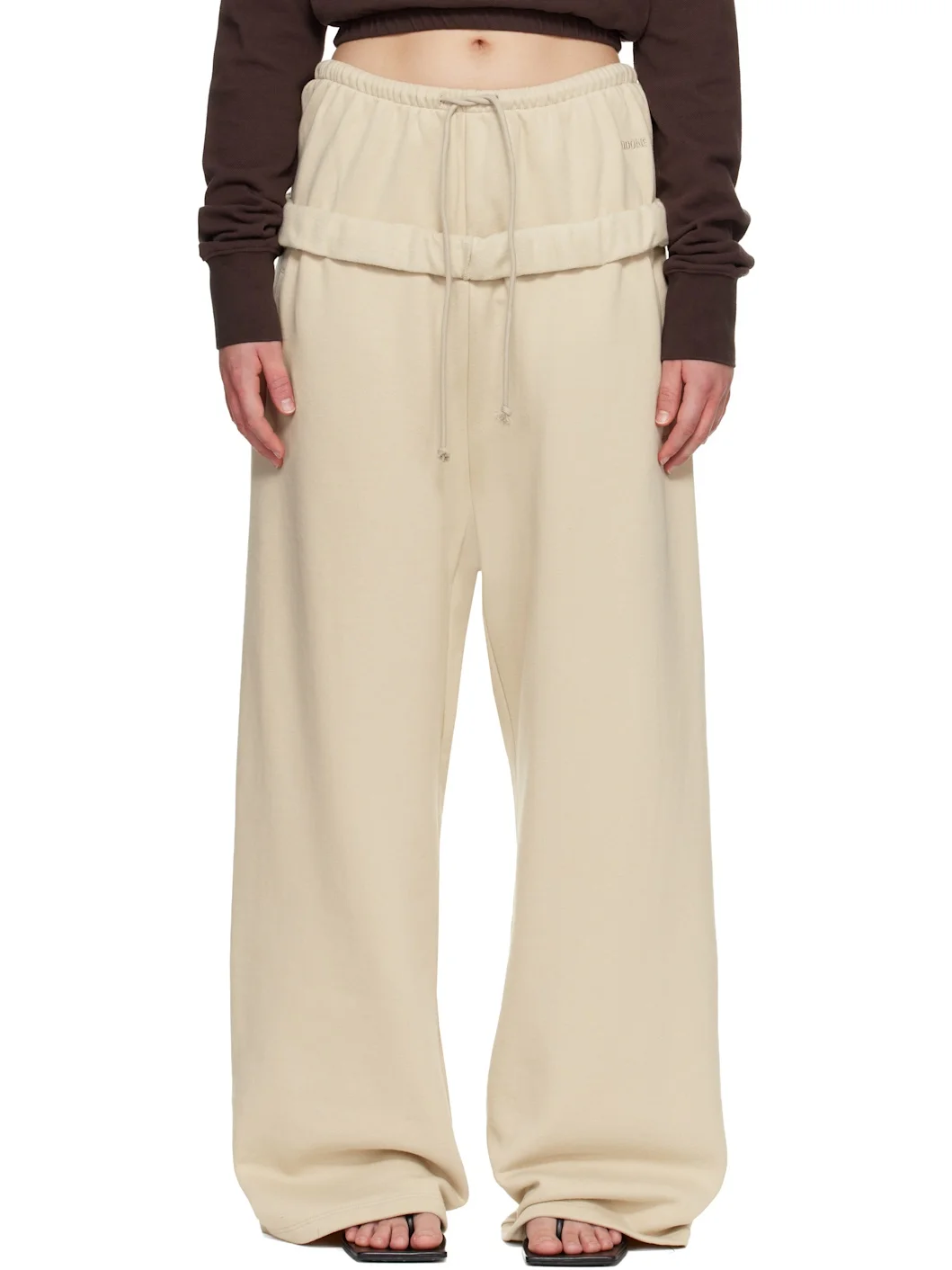 Beige Layered Roll-Up Lounge Pants - 1