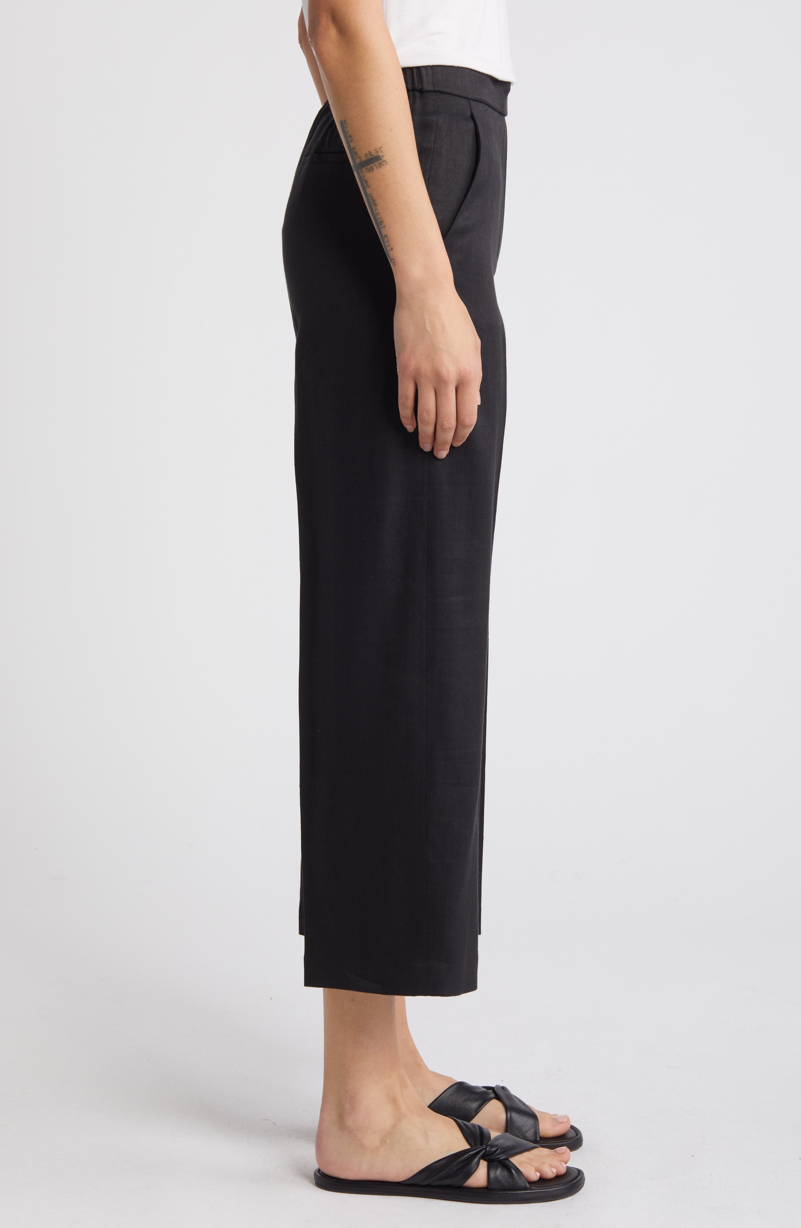 Theory Pull-On Linen Blend Wide Leg Pants in Black at Nordstrom - 3