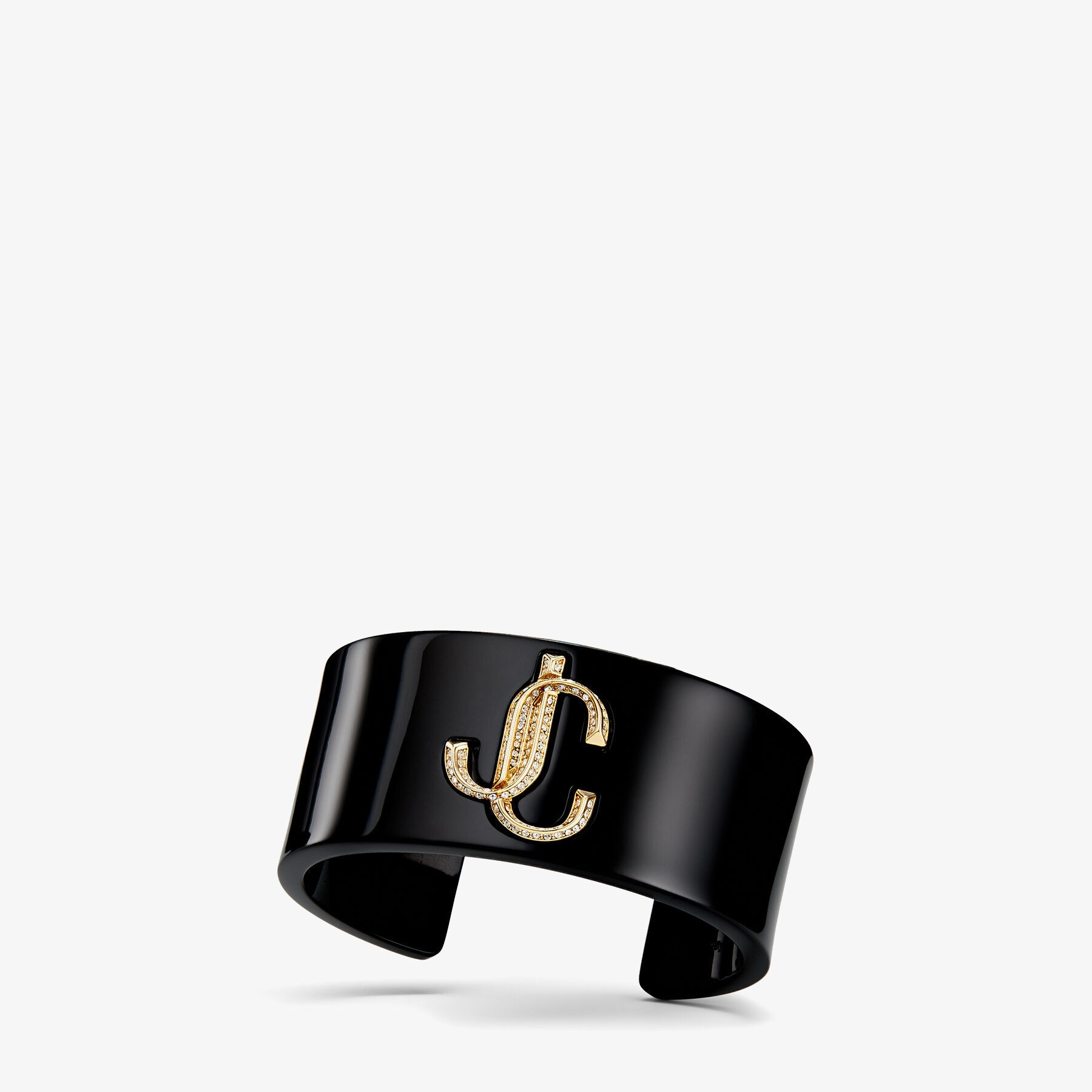 JC Cuff
Black Acrylic Cuff Bracelet with Gold-Finish Metal and Crystal JC Emblem - 4