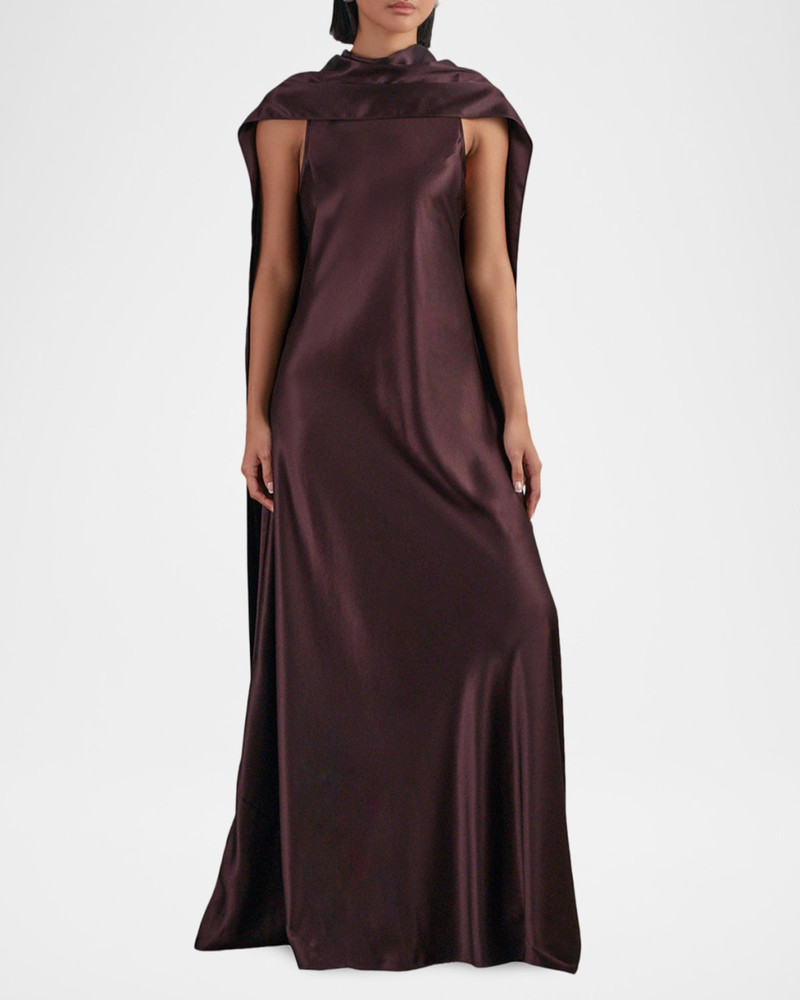 REISS Fae Satin Cape Maxi Dress outlook