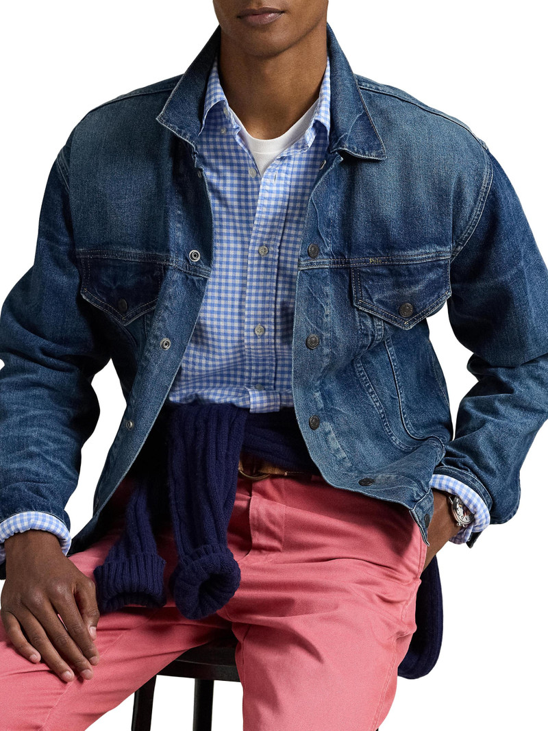 Men's Logo-Embroidered Gingham Cotton Oxford Shirt - Light Blue White 6