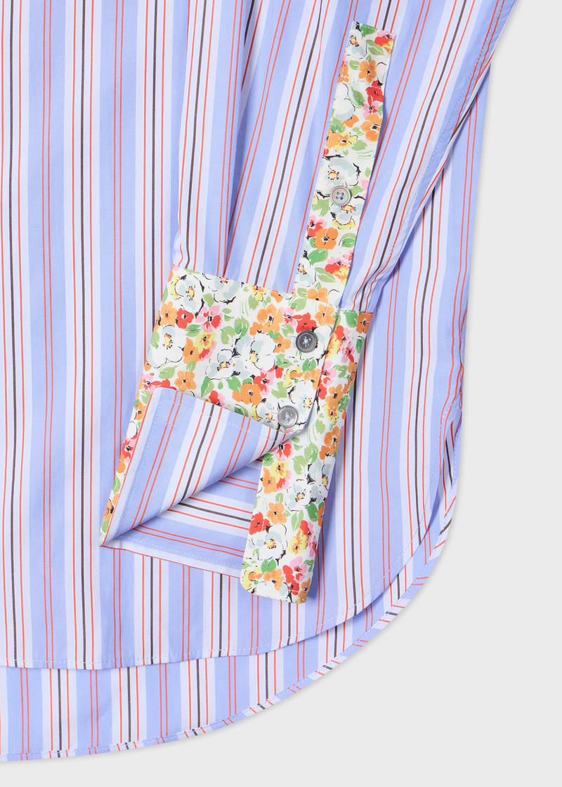Paul Smith Women's Light Blue Bengal Stripe Grandad Shirt with Contrast Cuffs outlook