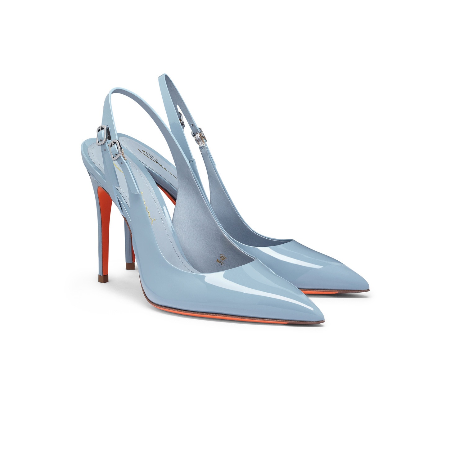 Women's light blue patent leather high-heel slingback - 3