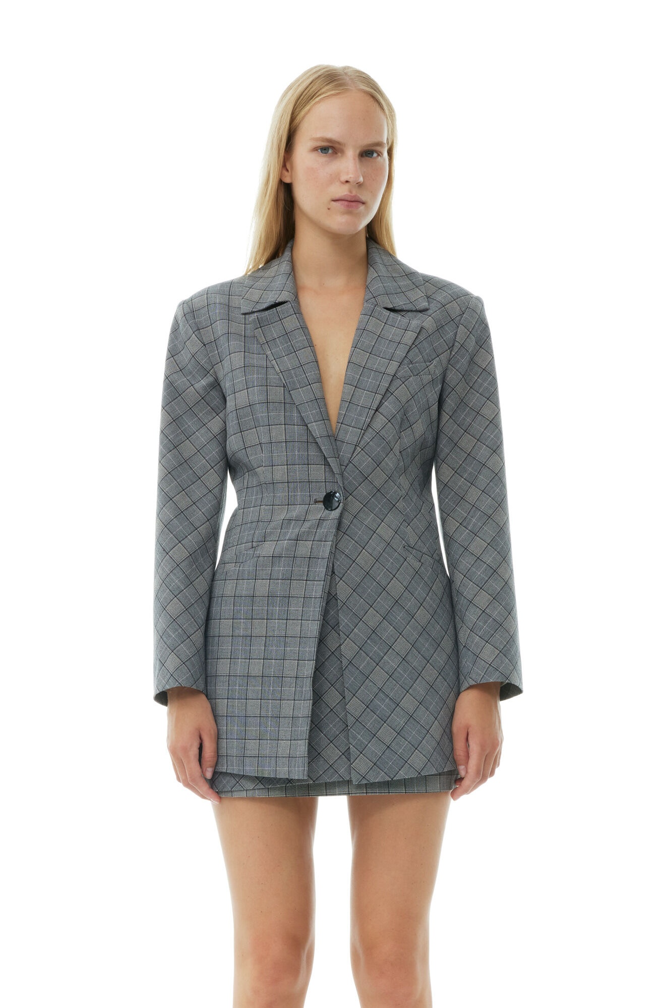 GREY CHECKERED FITTED BLAZER - 3