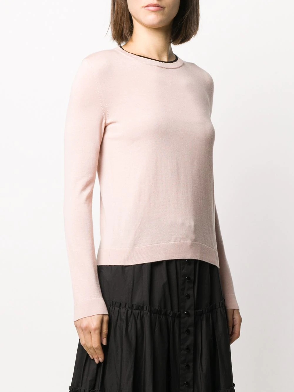 contrasting collar crew neck jumper - 3