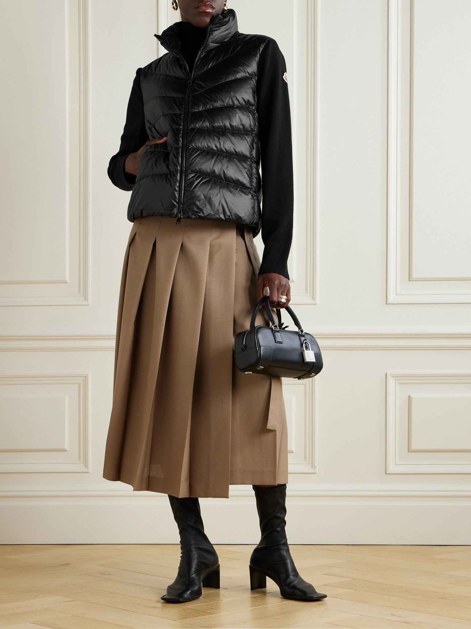Wool and shell quilted down jacket Black - 2