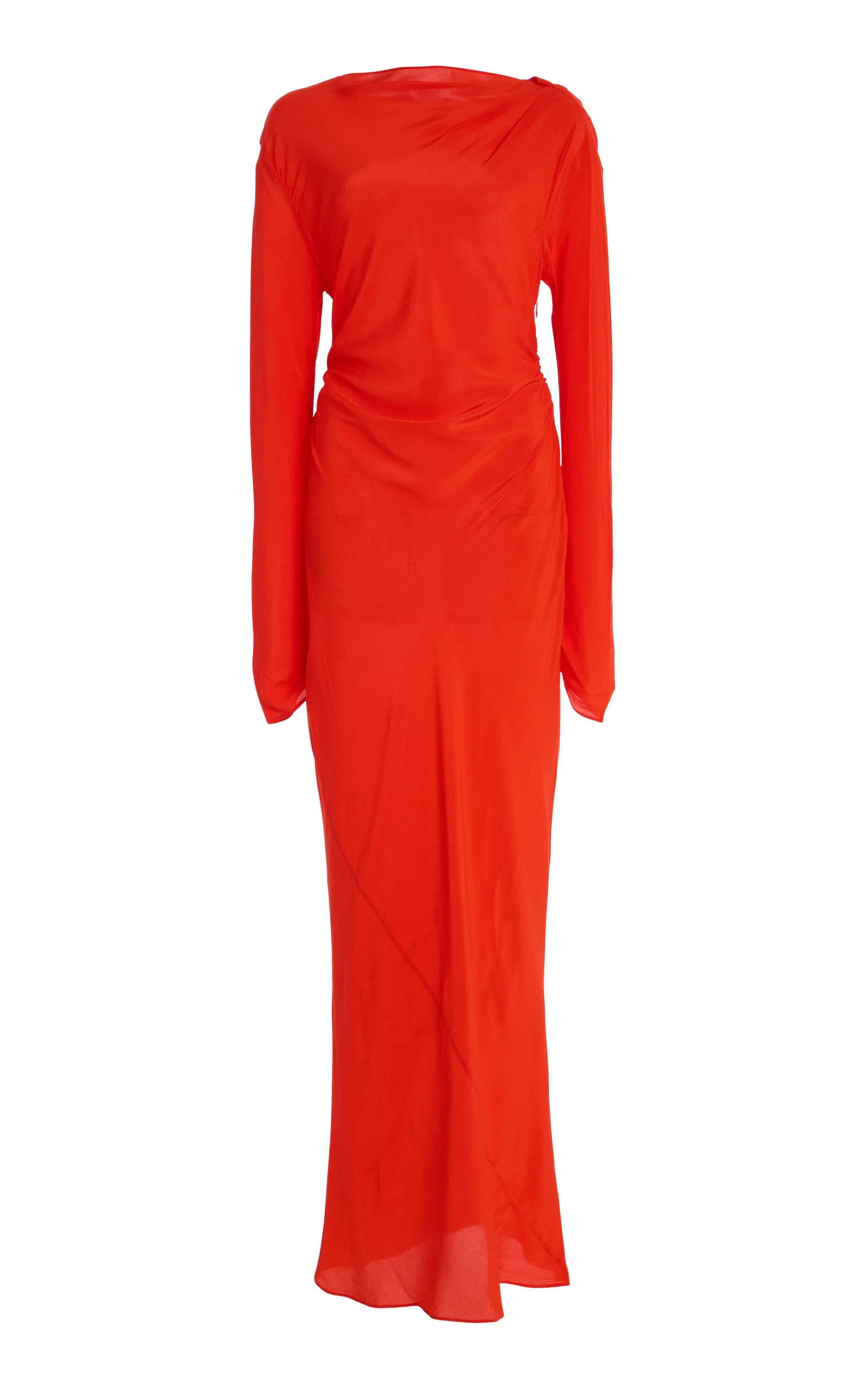 Fresca Gathered Silk Midi Dress orange - 1