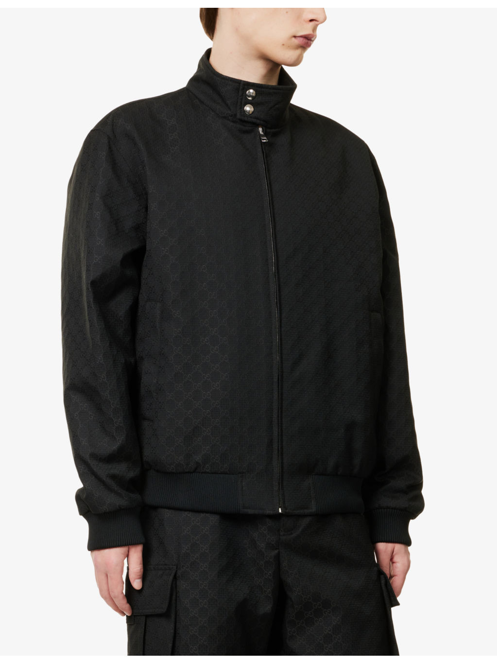 Monogram-print two-zip-pockets relaxed-fit woven-blend jacket - 3
