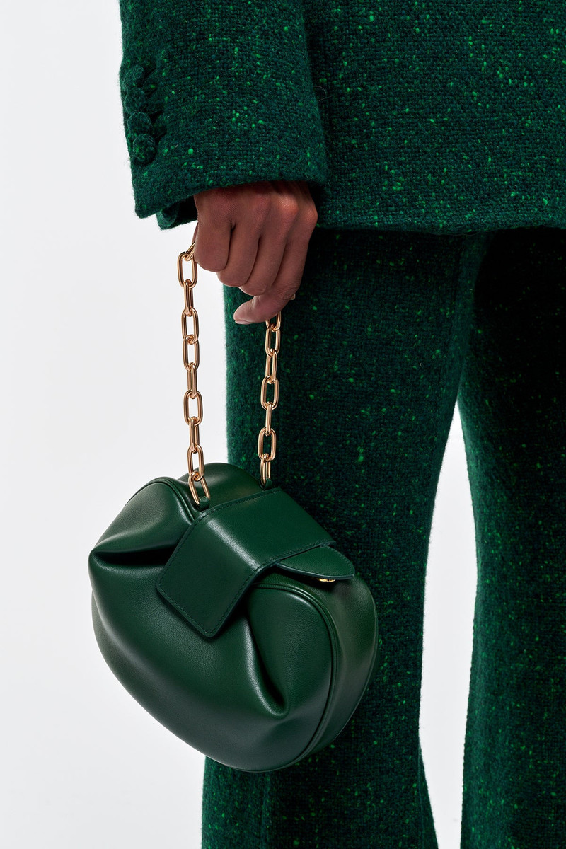 GABRIELA HEARST Soft Demi Clutch with Chain in English Green & Fluorescent Green Nappa Leather outlook
