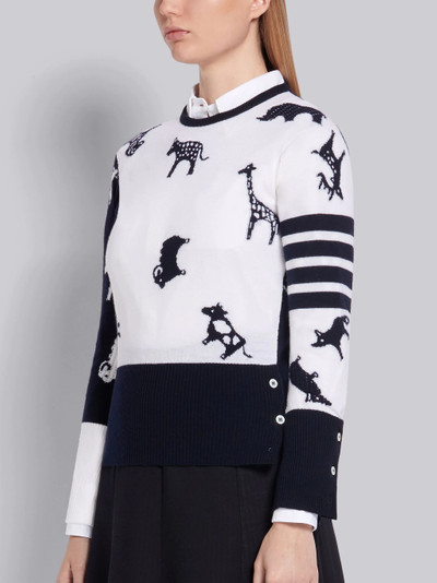 Thom Browne Blue Fun Mix Fine Merino Wool Animal Icon Crewneck 4-Bar Pullover outlook