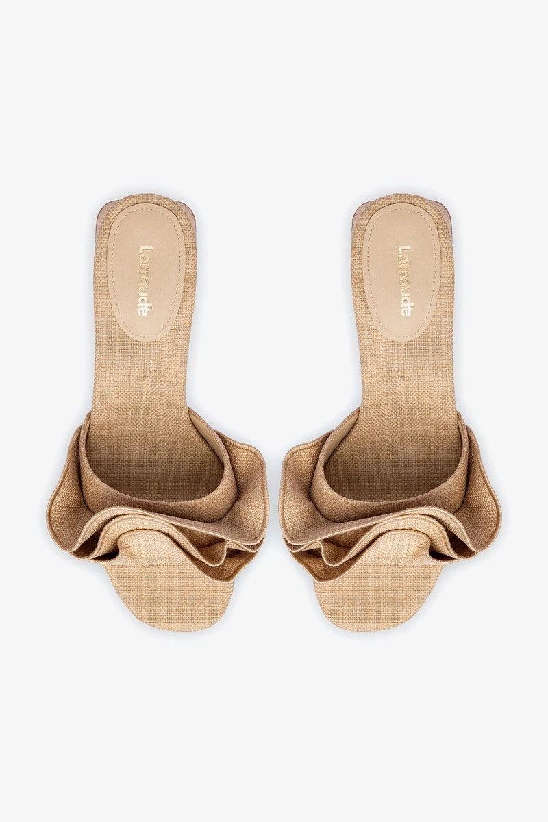 Brigitte Ruffle Mule In Beige Raffia 7