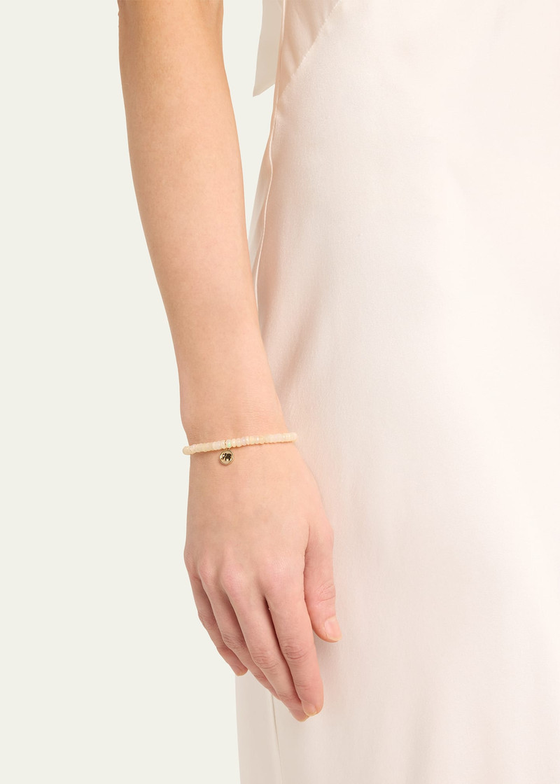 SYDNEY EVAN 14K Yellow Gold Tiny Elephant Coin Charm on Opal Beaded Bracelet with One Diamond outlook