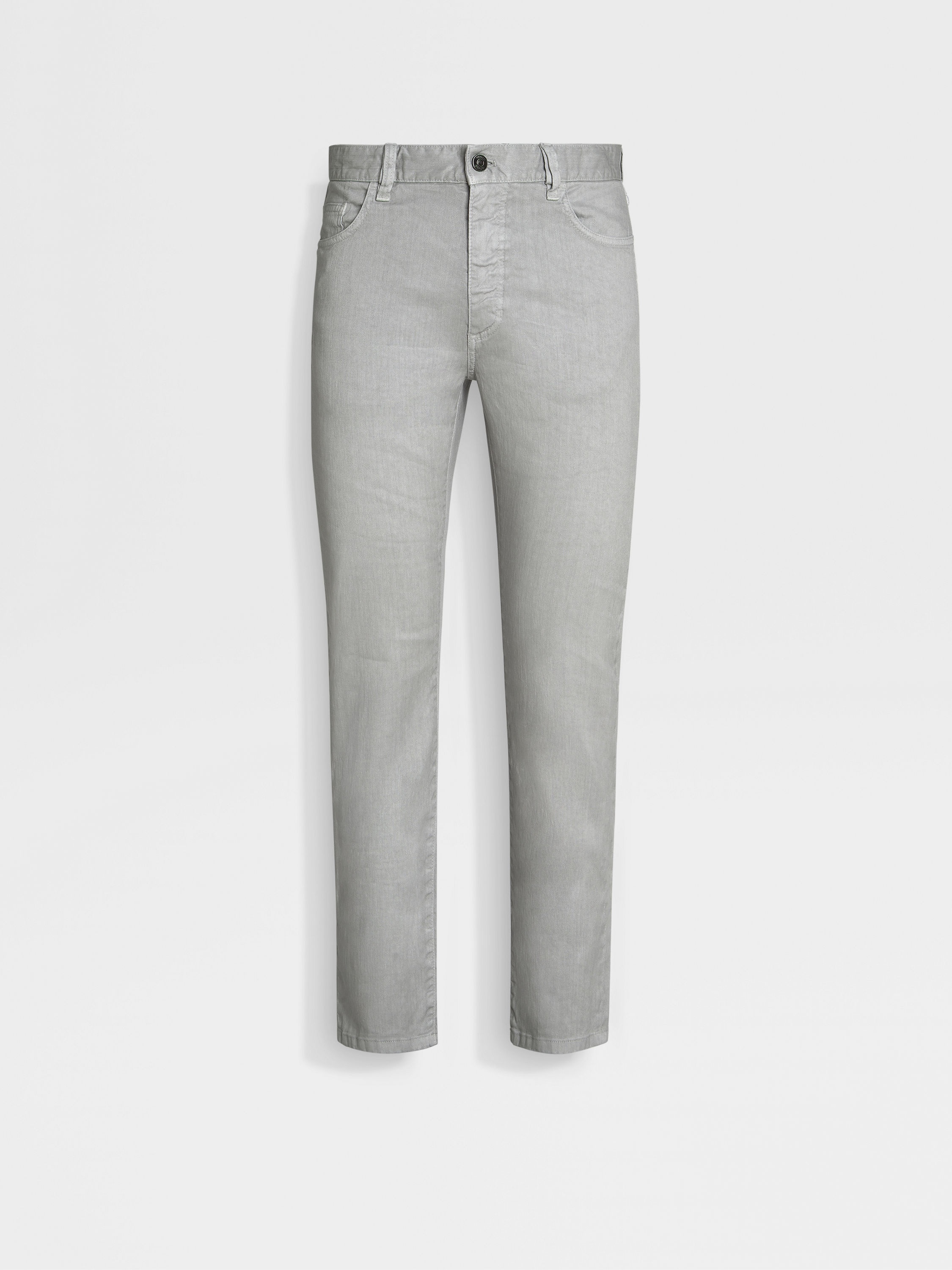 LIGHT GREY STRETCH LINEN AND COTTON ROCCIA JEANS - 1