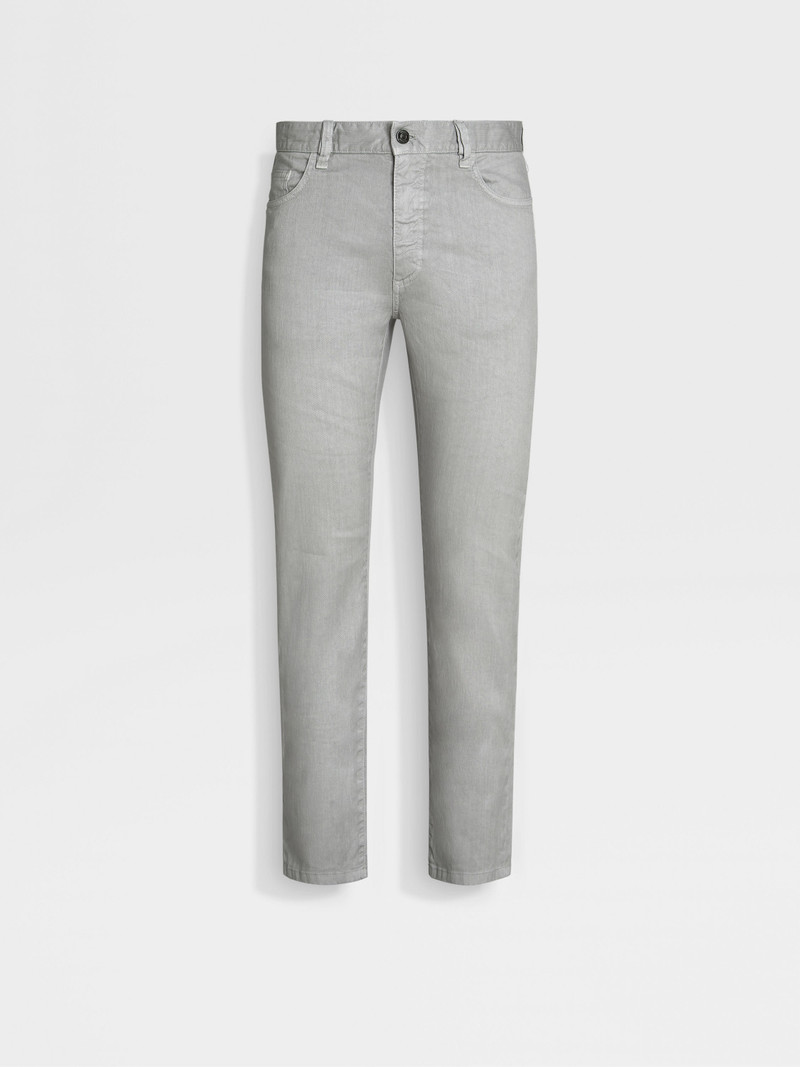 LIGHT GREY STRETCH LINEN AND COTTON ROCCIA JEANS 1