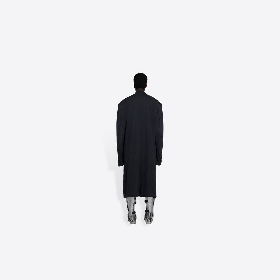 Men's Worn-out Tailored Coat in Black - 5