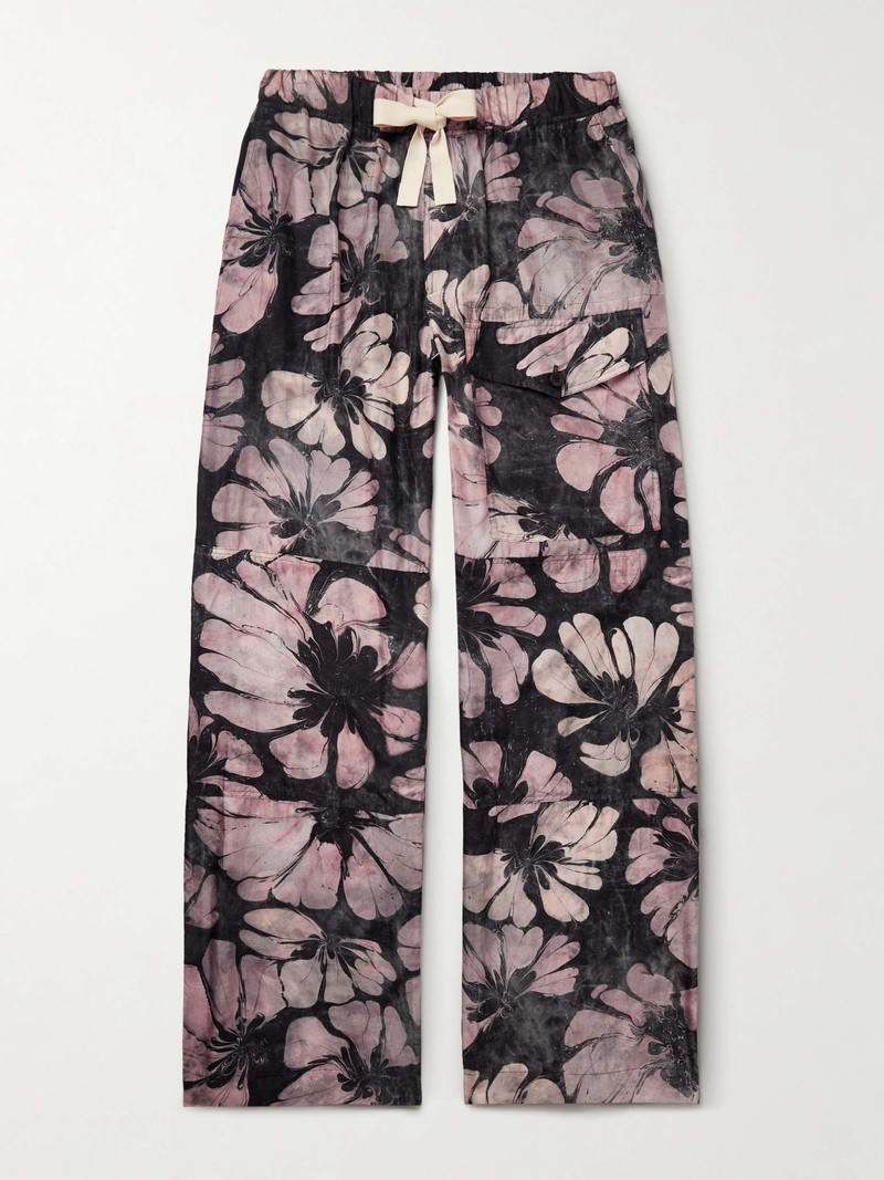 Pannoch Wide-Leg Floral-Print Silk-Satin Drawstring Cargo Trousers - 1
