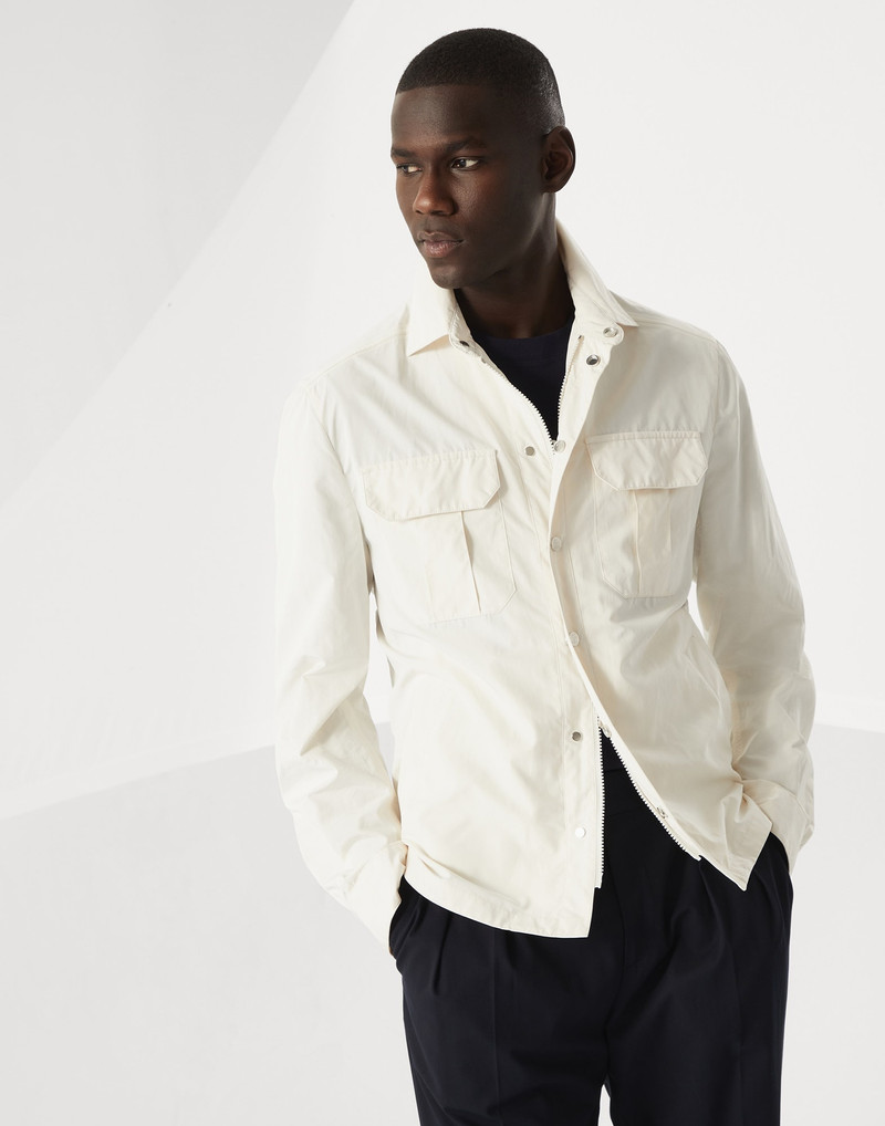 Water-resistant microfiber shirt-style unlined outerwear jacket with heat-bonded seams 1