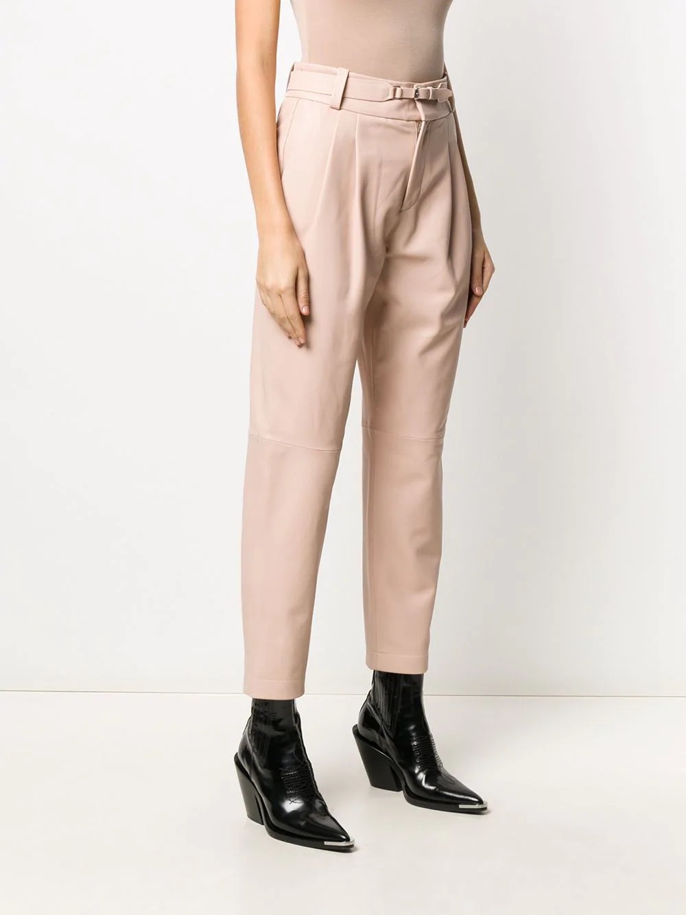 high-waisted leather trousers - 3