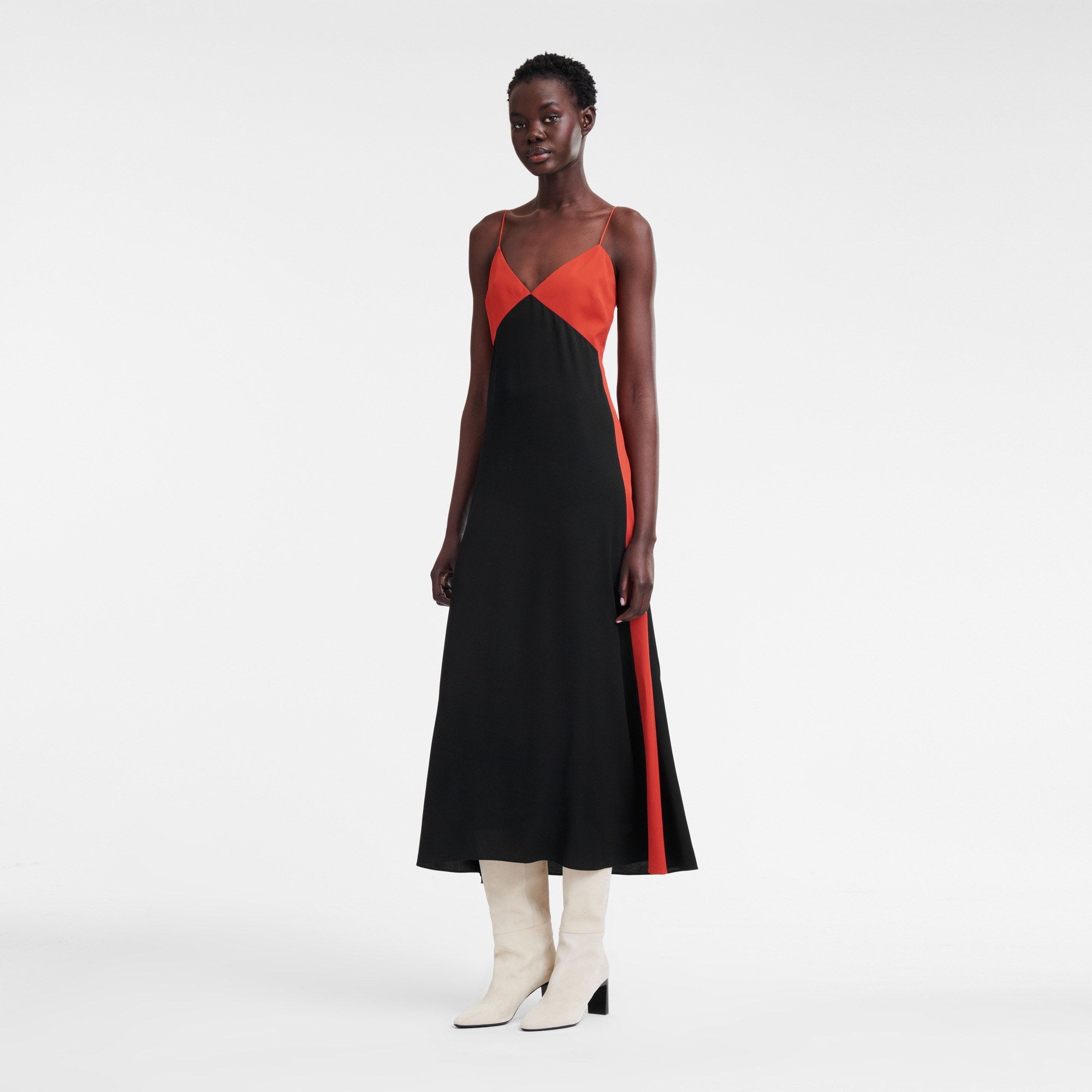 Long dress Paprika/Black - Crepe de Chine - 2