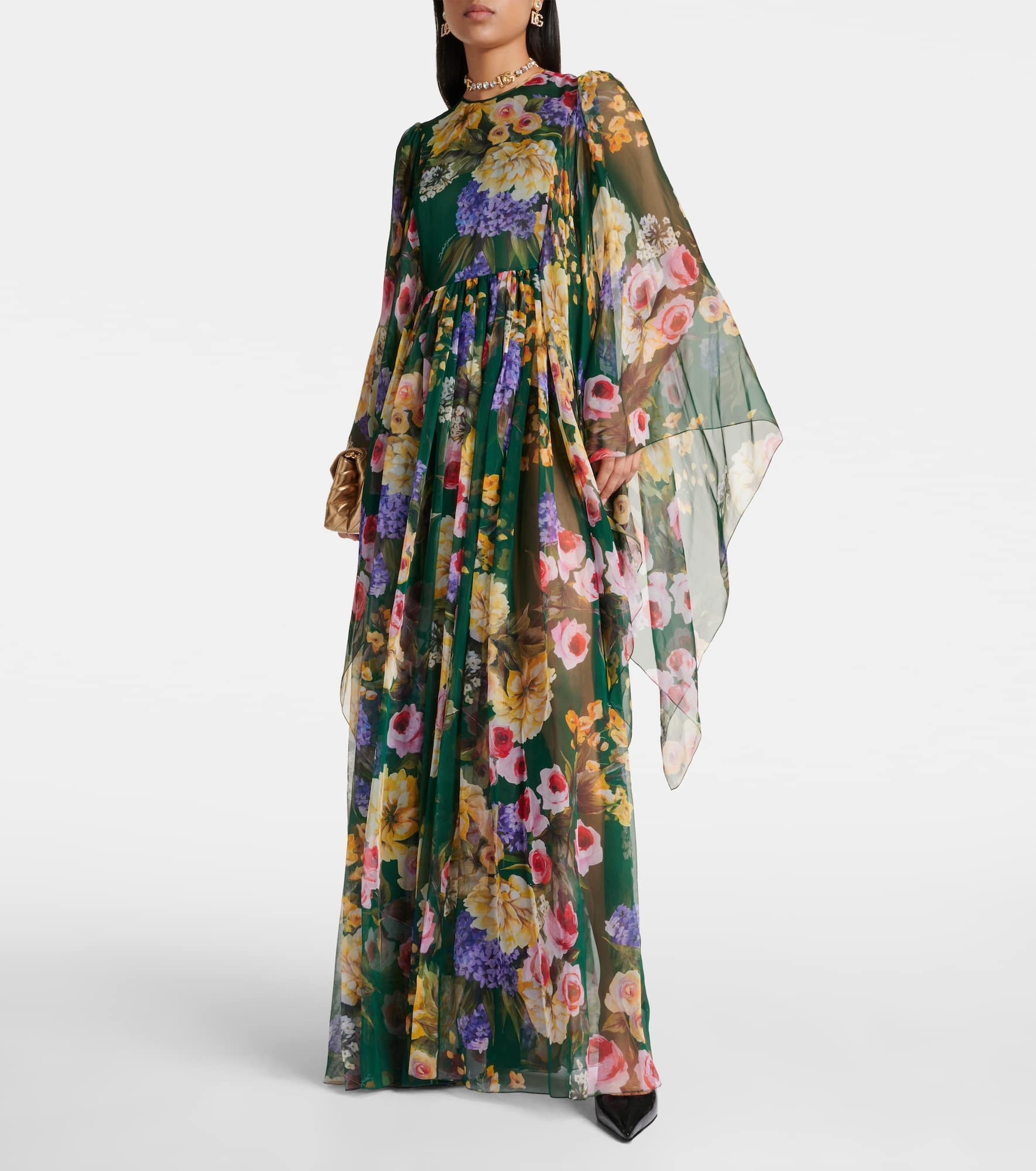 Floral silk chiffon gown - 2