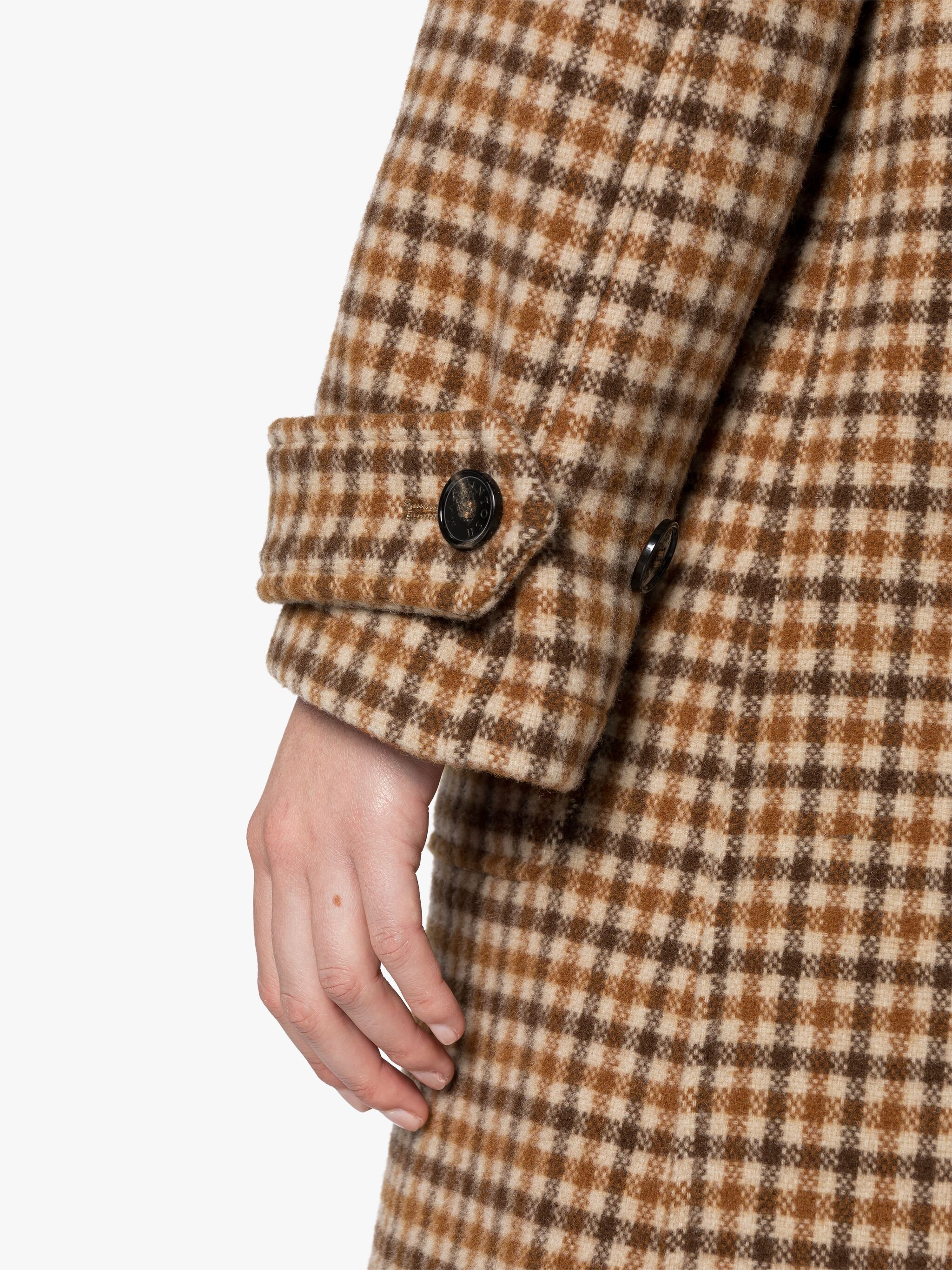 INVERALLAN BROWN CHECK WOOL DUFFLE COAT - 6