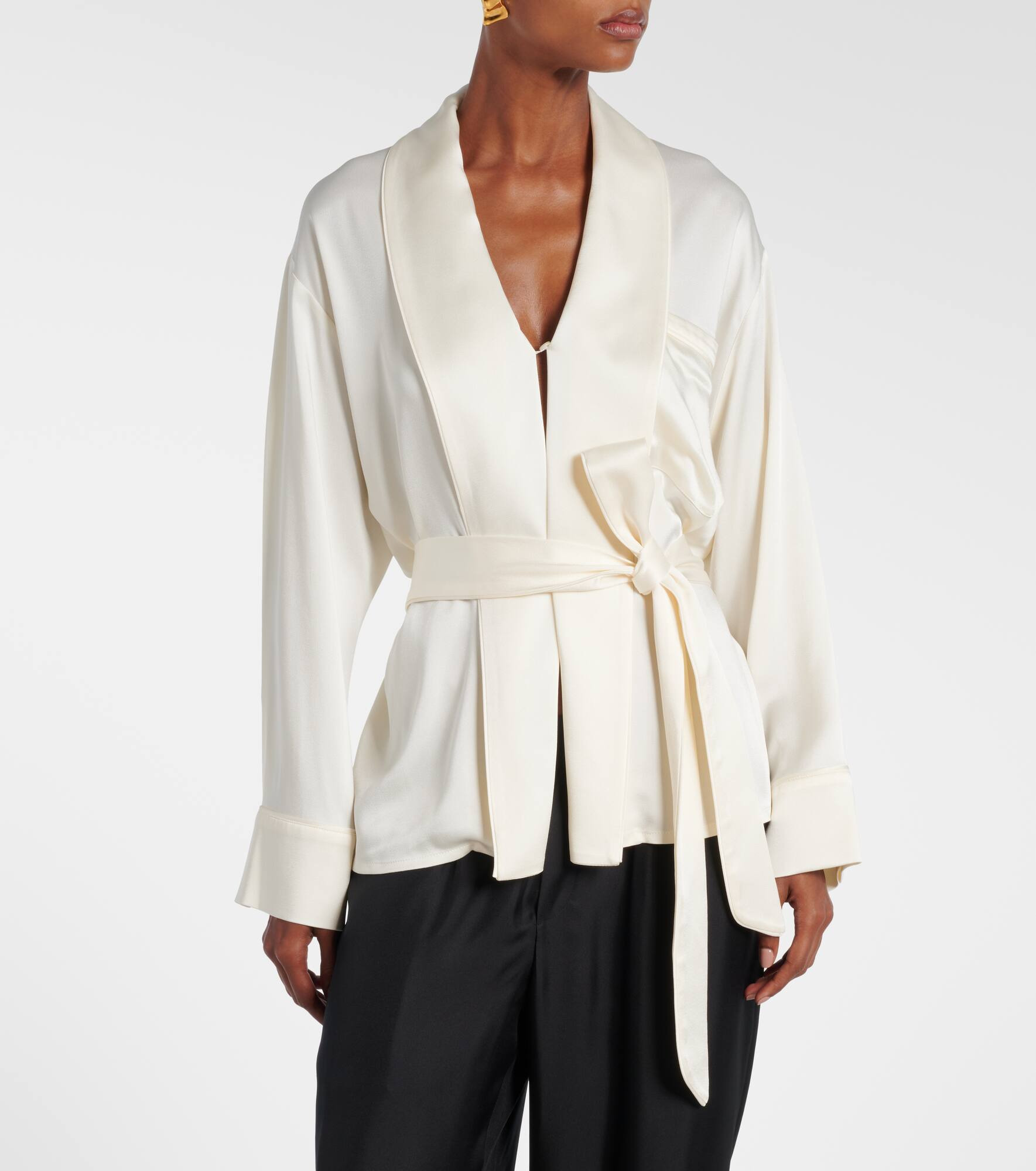 Belted satin wrap top - 6