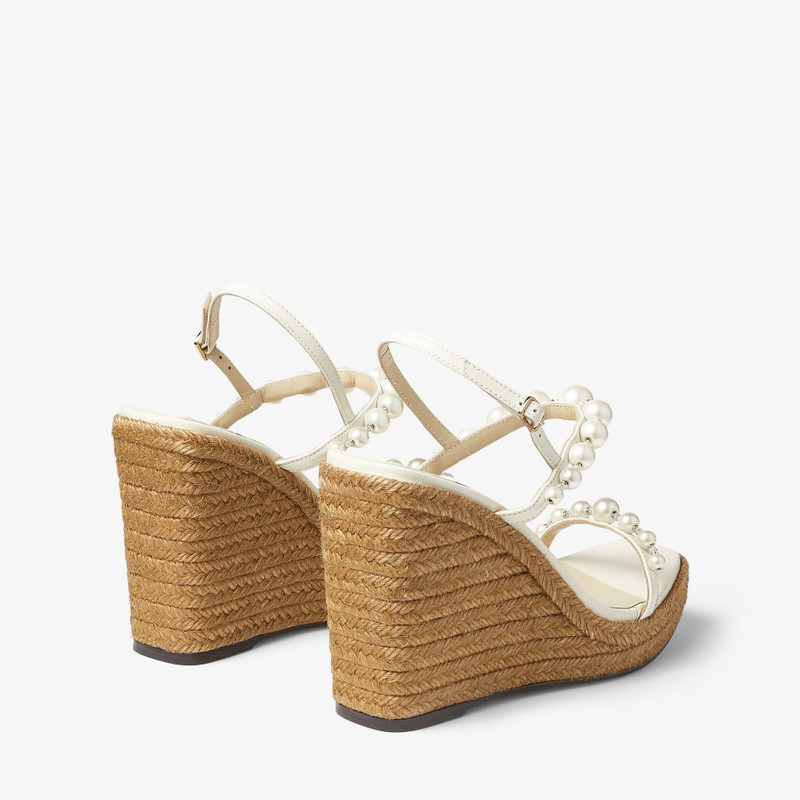 Amatuus 110 Latte Nappa Latte Wedge Sandals with Pearls 6