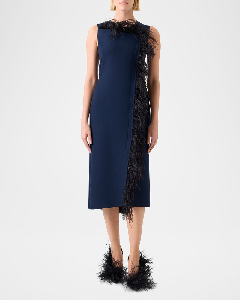 AKRIS Asymmetric Double-Face Wool Midi Dress outlook