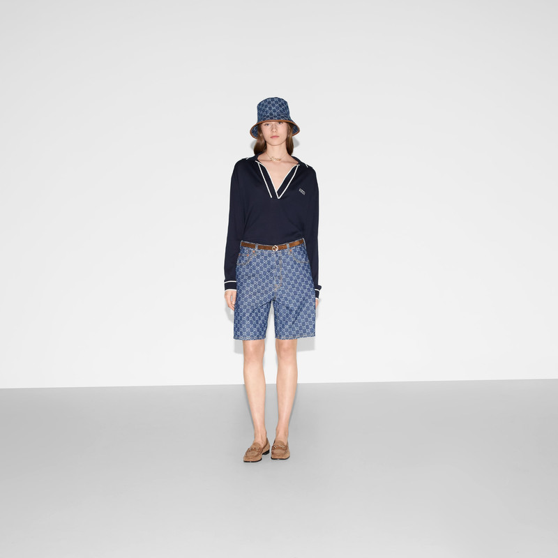 GUCCI Cotton polo top with Gucci intarsia outlook