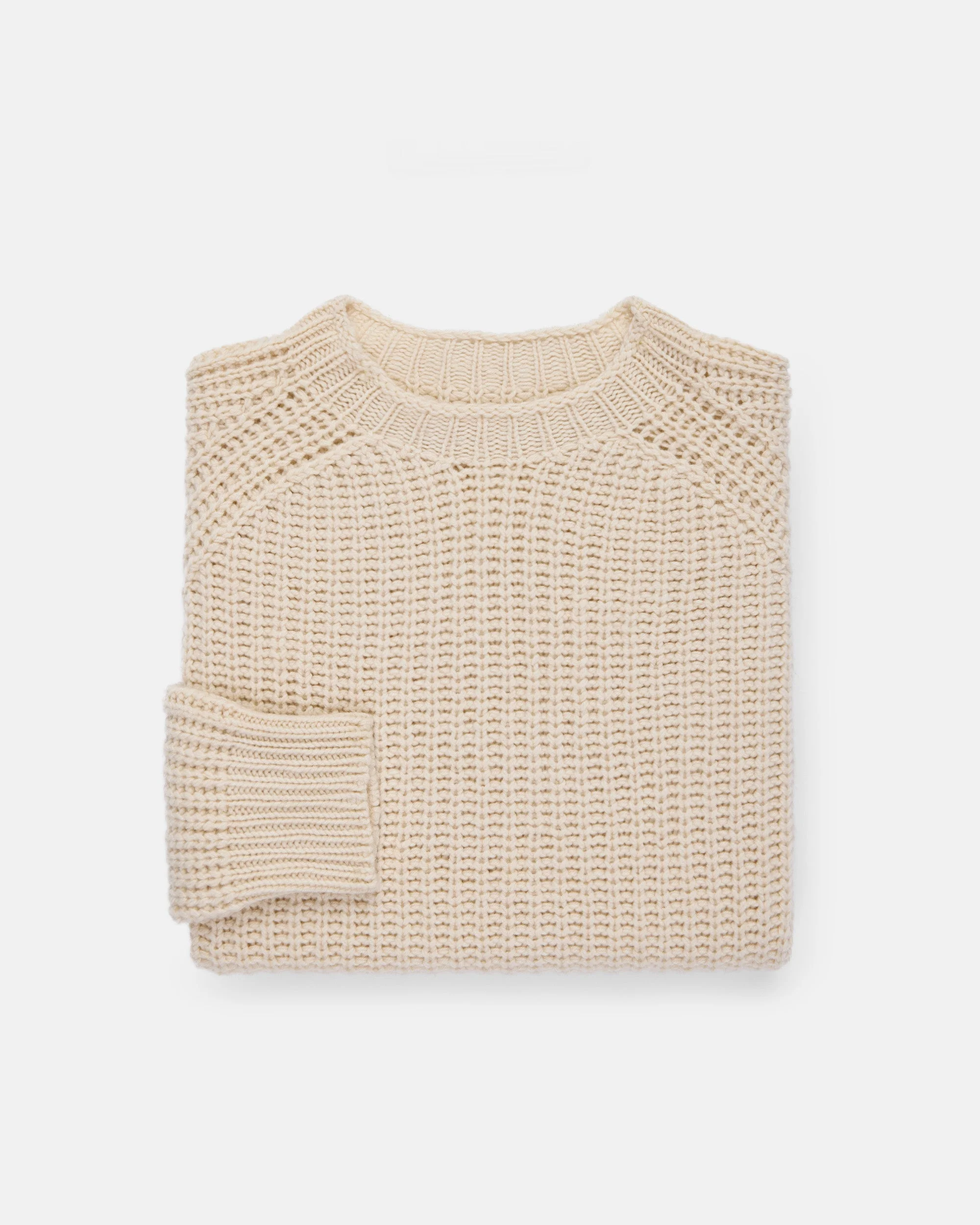 MADE-IN-SCOTLAND OFF WHITE LAMBSWOOL SHAKER STITCH CREW NECK SWEATER - 1