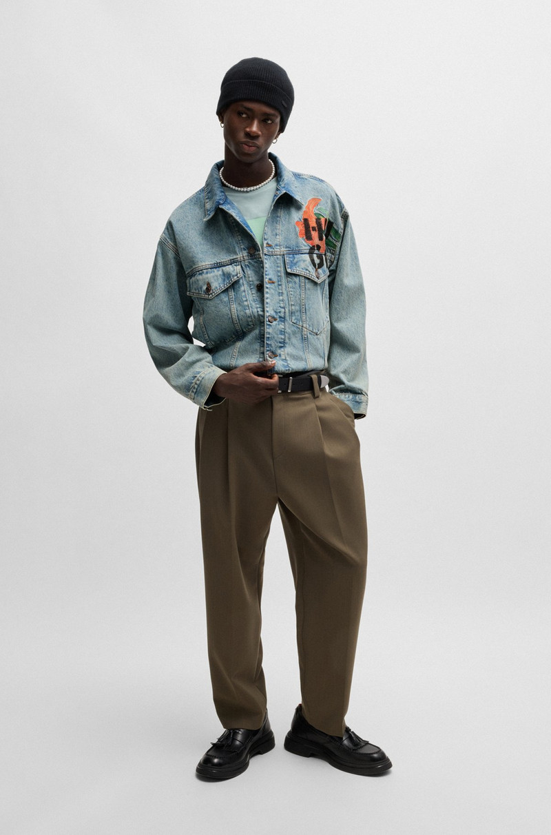 HUGO REGULAR-FIT JACKET IN RIGID DENIM WITH LOGO PRINTS outlook