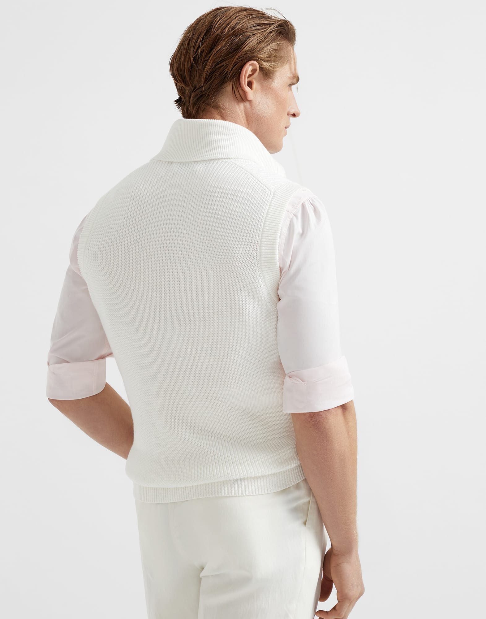 Cotton half English rib sweater vest with half zip - 2
