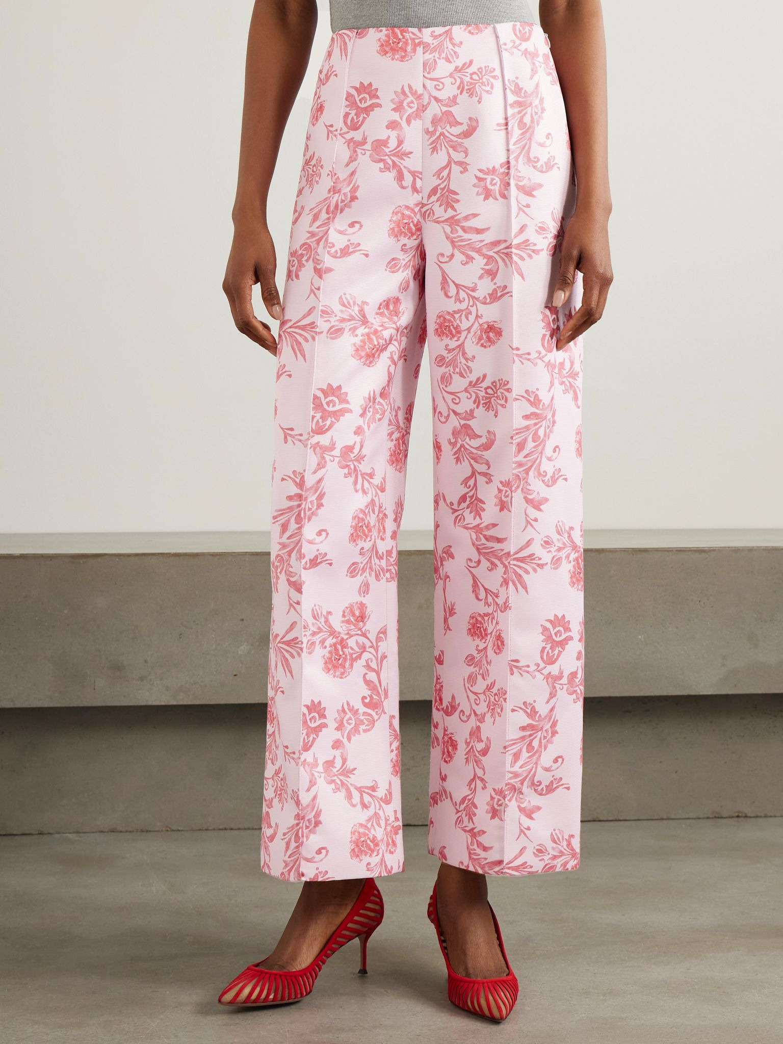 Daffy paneled floral-print faille wide-leg pants Pink - 3