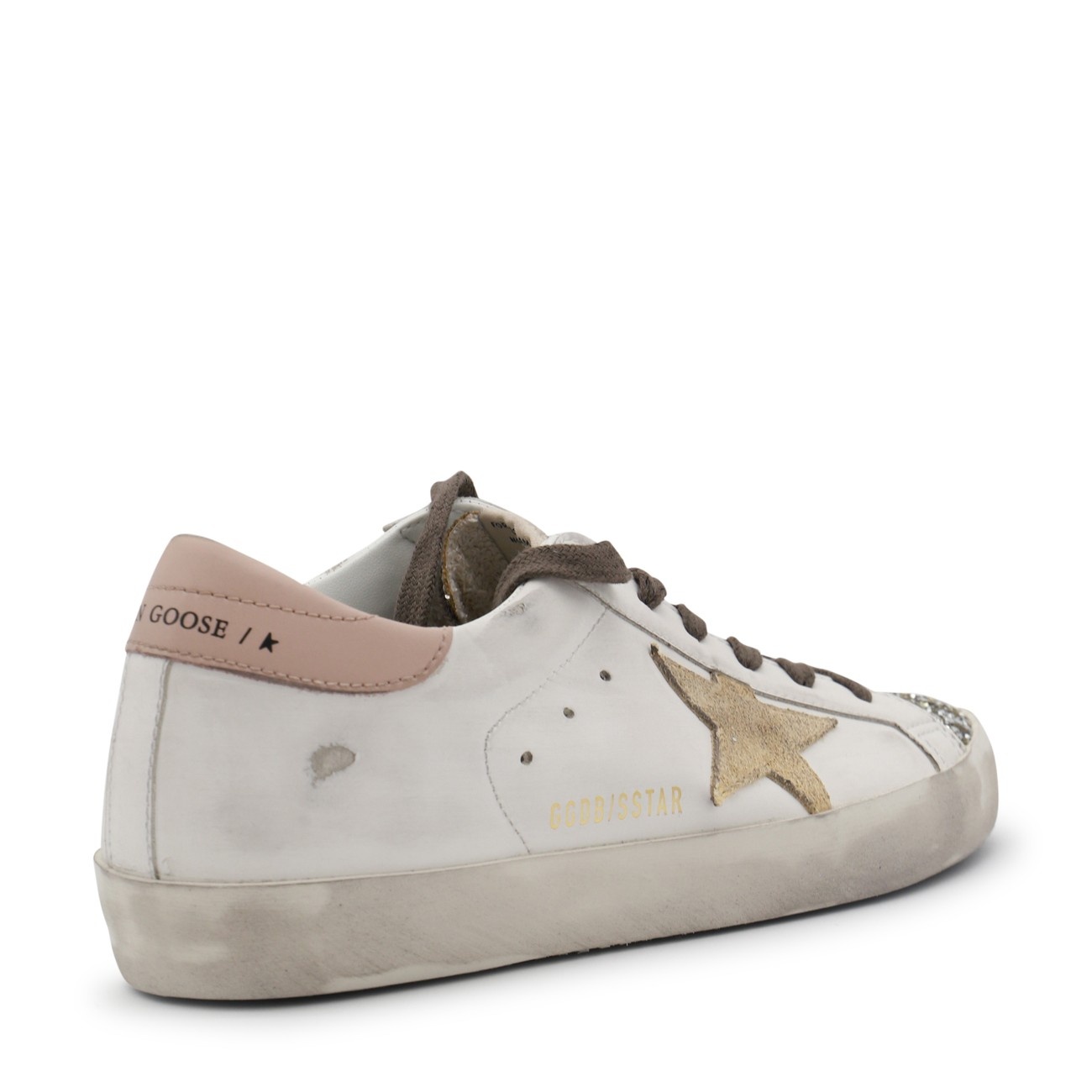 white and beige leather super star sneakers - 3