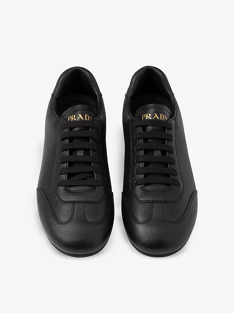Brand-plaque panelled leather low-top trainers - 2