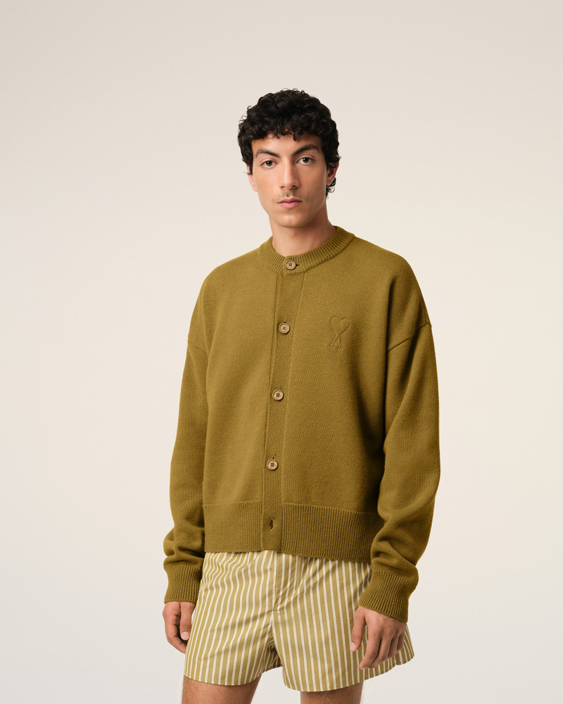 KHAKI WOOL KNIT AMI DE COEUR CREWNECK CARDIGAN 3