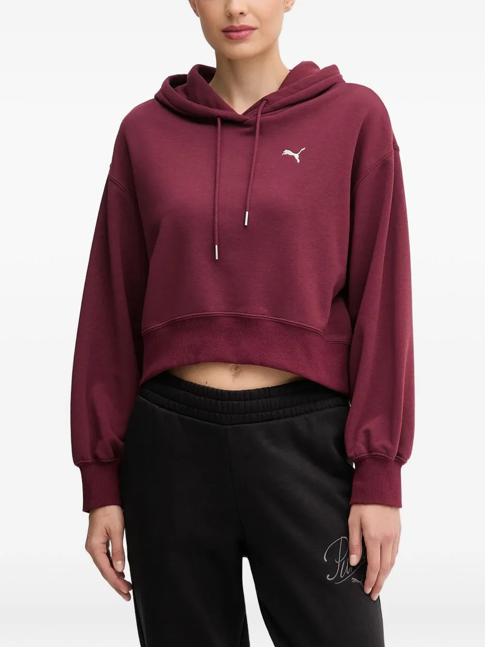 cropped logo-embroidered hoodie - 1