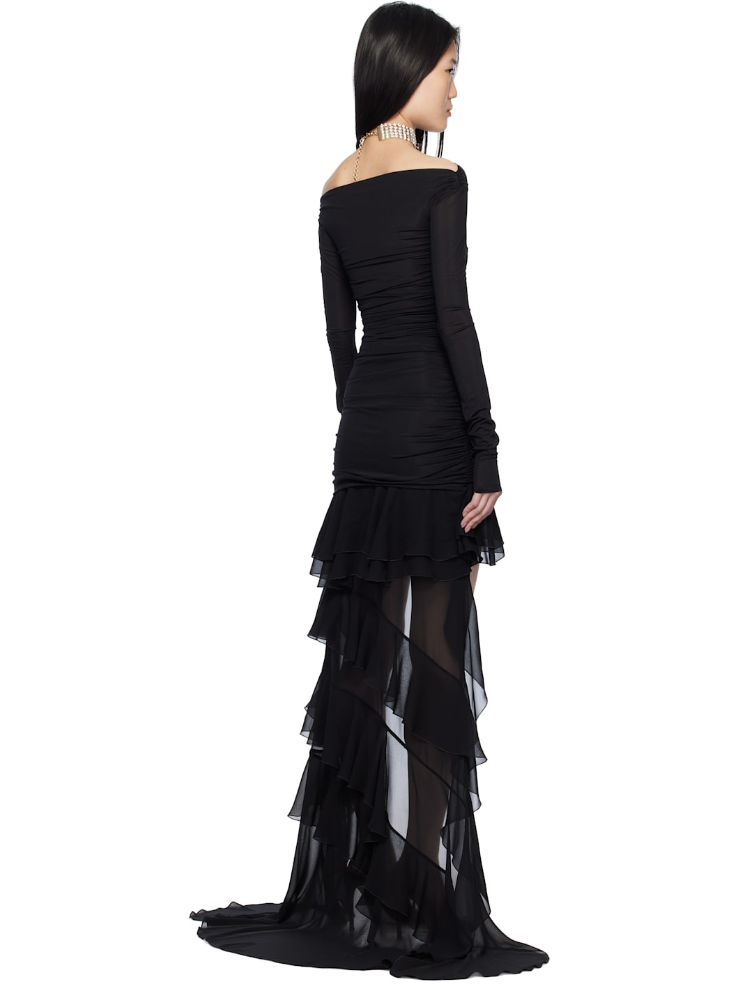 Black Chiffon Train Minidress - 3