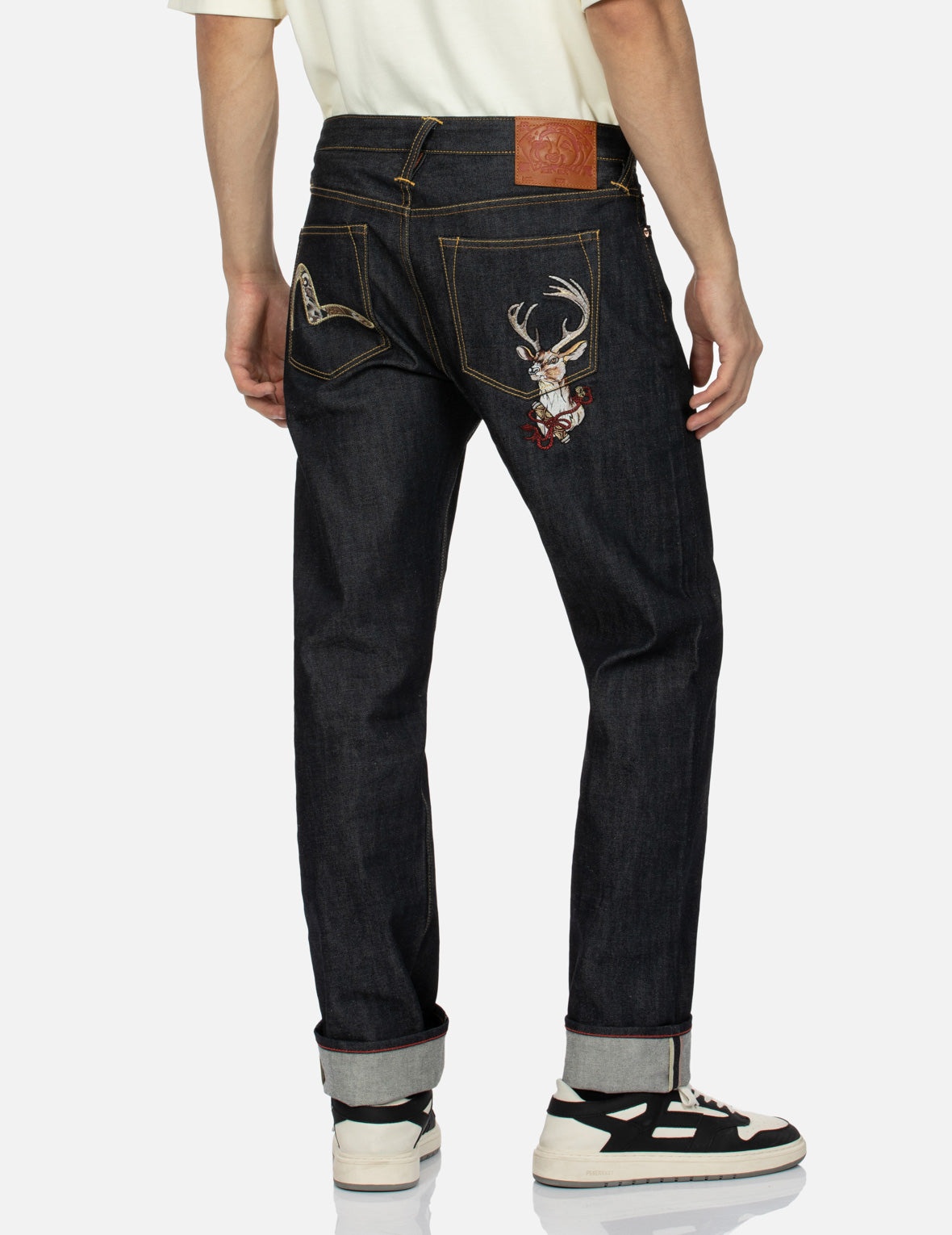 Deer and Seagull Embroidery Slim Fit Selvedge Denim Jeans #2010 - 7