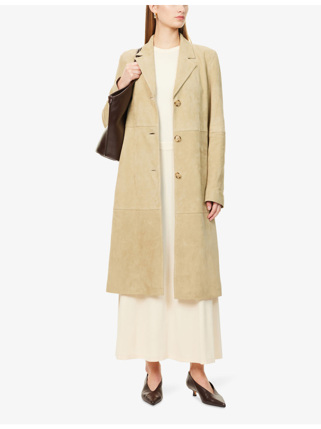 Notch-Lapels Two-Slip-Pockets Suede Coat - 2