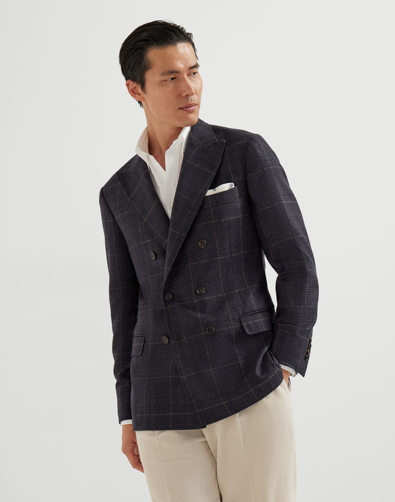 Cashmere and virgin wool Prince of Wales one-and-a-half breasted deconstructed blazer 1