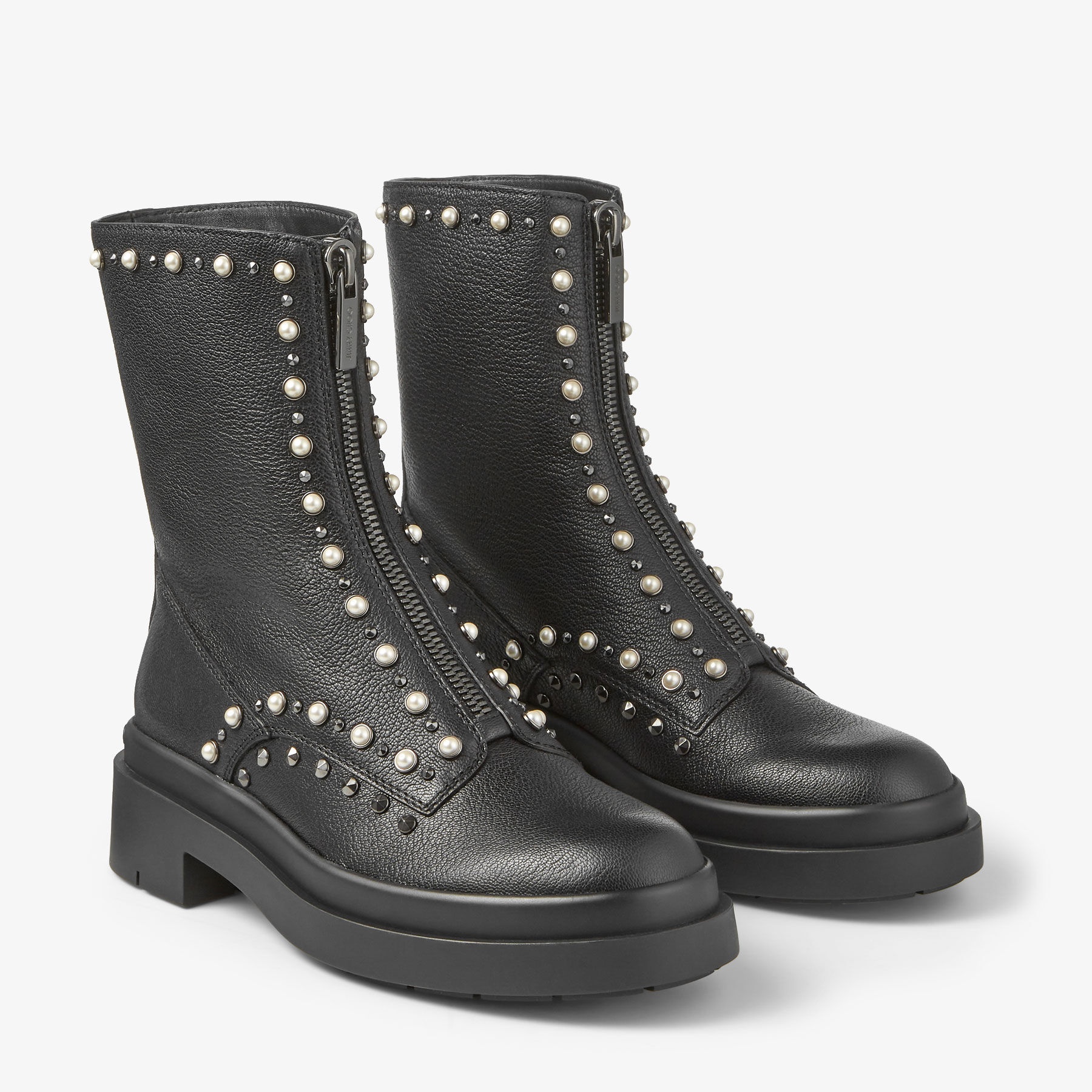 Nola Flat
Black Leather Boots with Pearls and Studs - 3