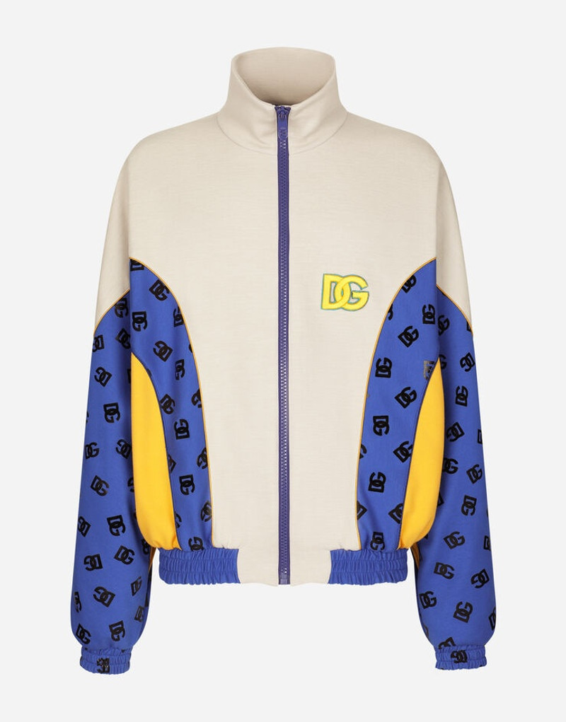 Cotton jacket with embroidered patch and print 1