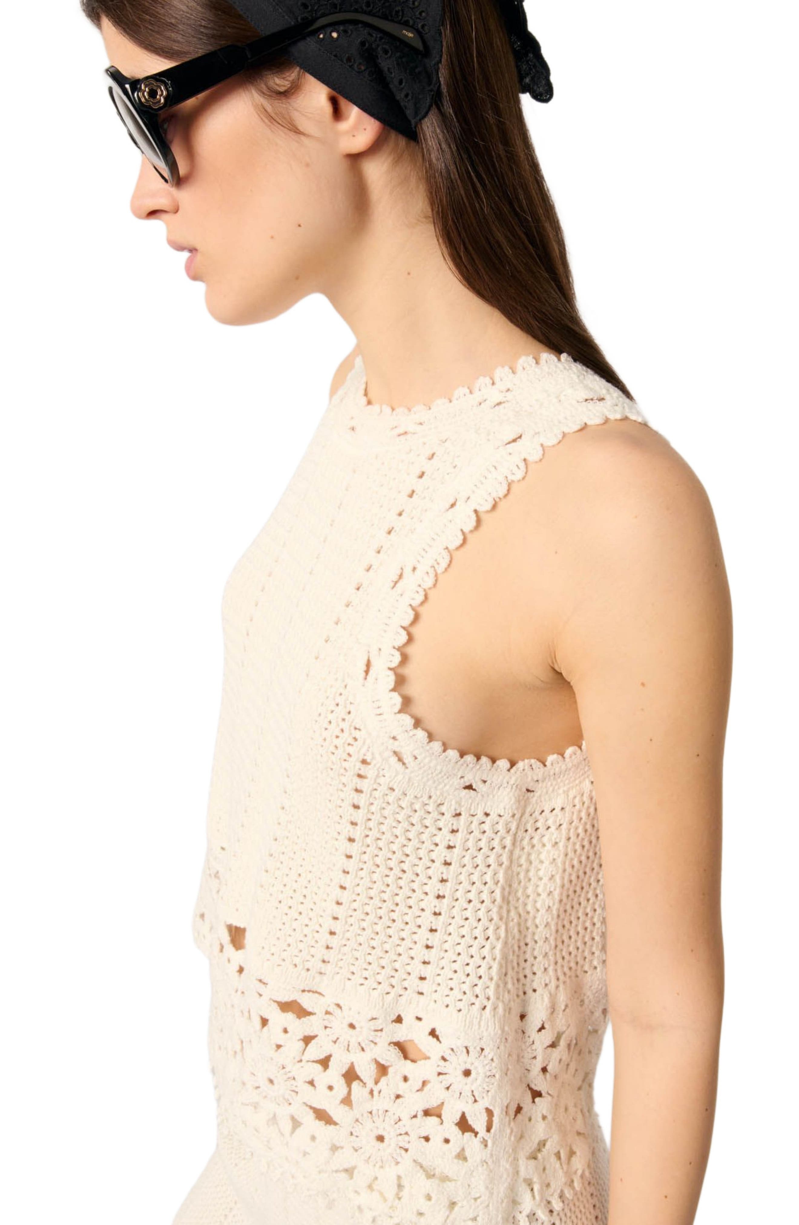 maje Crochet vest top in White at Nordstrom - 4
