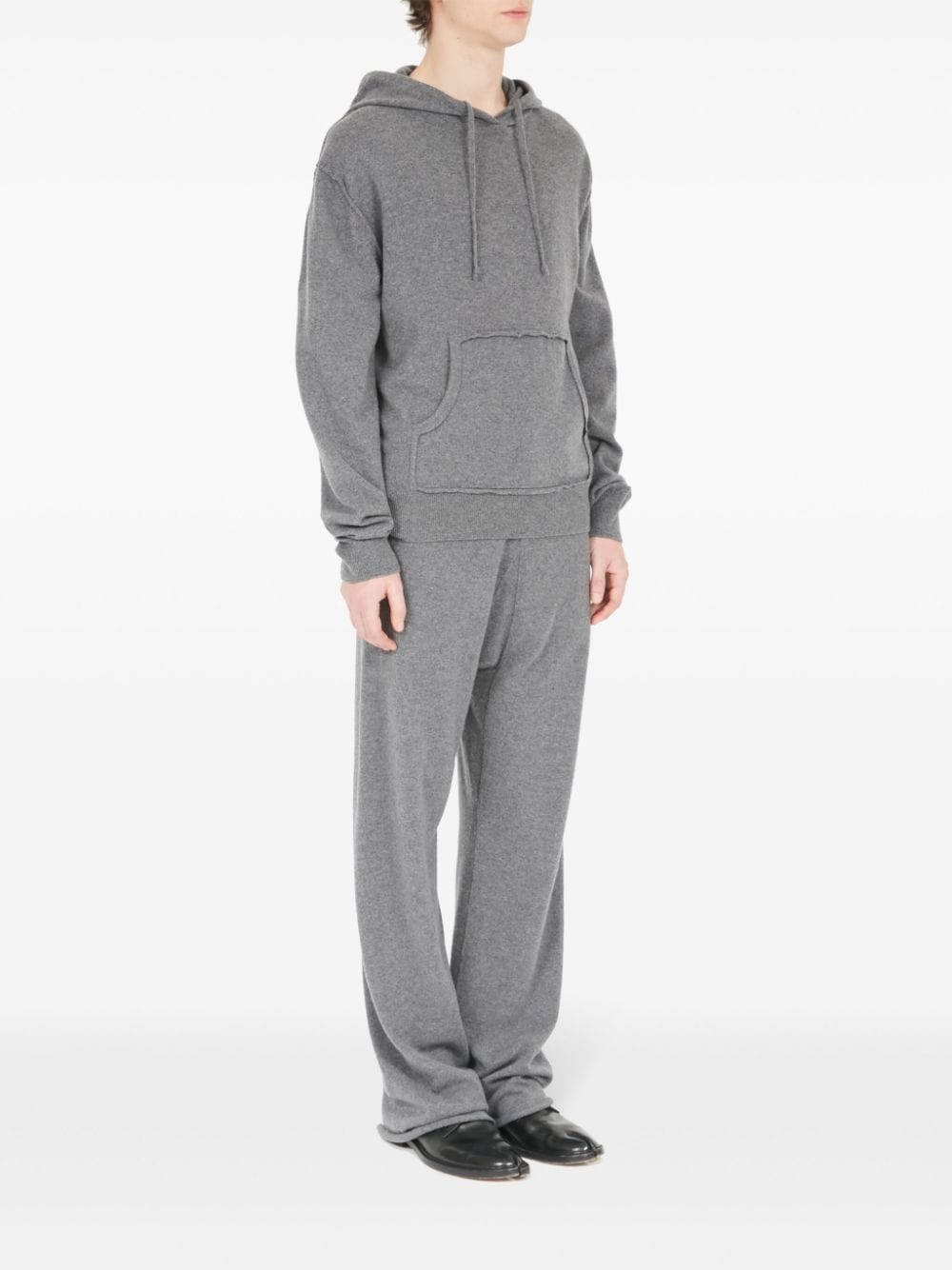 pouch-pocket knitted drawstring hoodie - 3