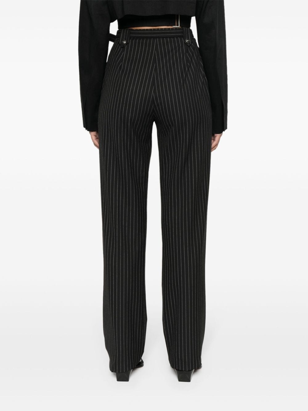 pinstriped logo-engraved straight trousers - 4