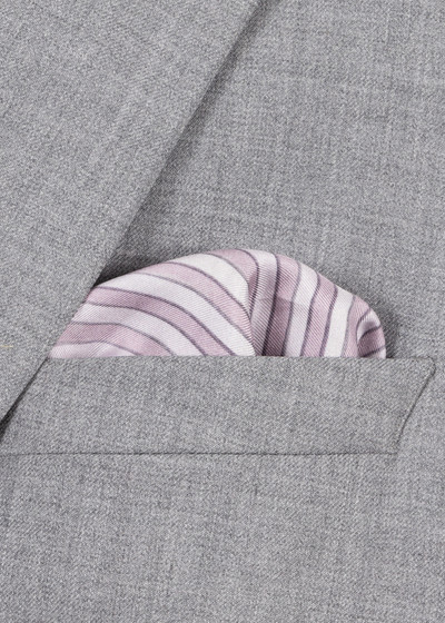 Paul Smith Pink and White Stripe Silk Pocket Square outlook