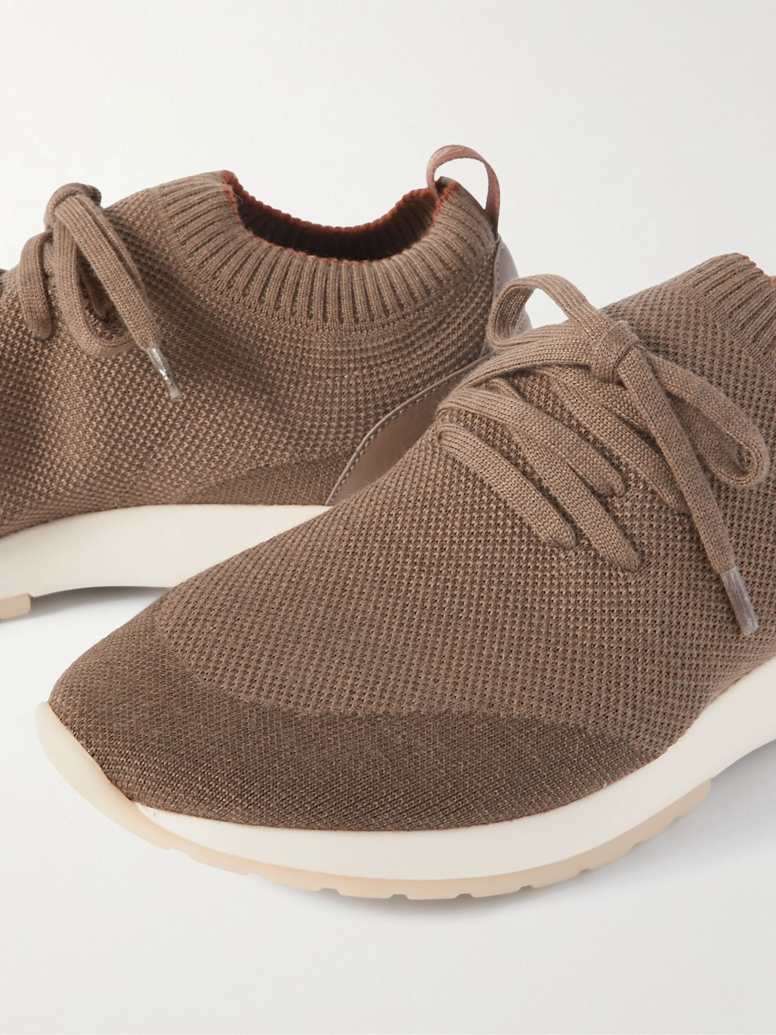 360 Flexy Walk Leather-Trimmed Wish® Wool Sneakers Brown - 6